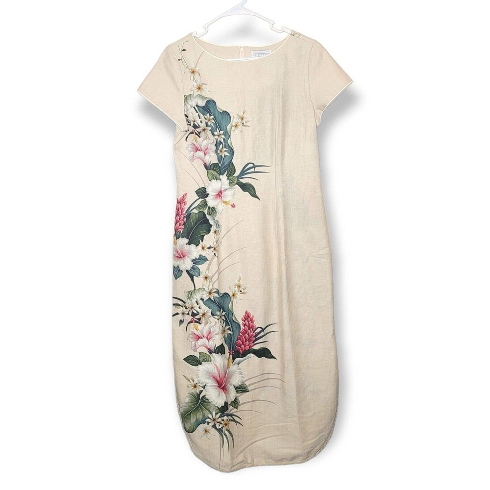 Young Hawaii YH Liberty House Vintage Maxi Barkcloth Floral Dress Size Medium